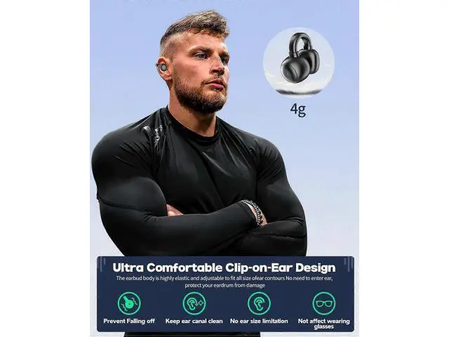 Alt view image 4 of 5 - Wireless Bone Conduction Headphones Bluetooth 5.3, 42H Playtime, Open-Ear Clip Design for Running & Exercise (Black)