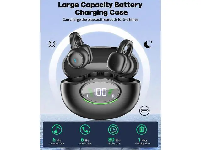 Alt view image 2 of 5 - Wireless Bone Conduction Headphones Bluetooth 5.3, 42H Playtime, Open-Ear Clip Design for Running & Exercise (Black)