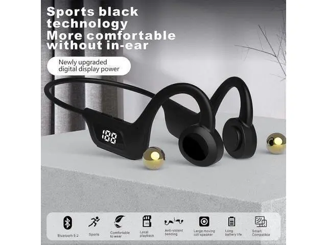 Alt view image 2 of 5 - Wireless Bone Conduction Headphones, Bluetooth 5.3 Open-Ear Sweatproof for Running, Cycling, Hiking - Black