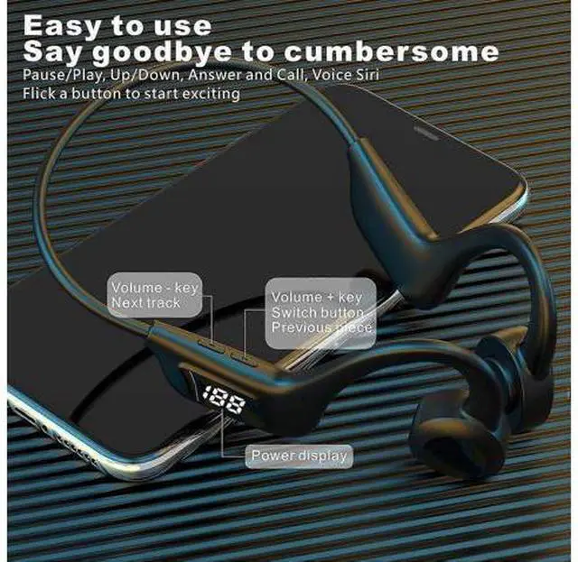 Alt view image 5 of 5 - Wireless Bone Conduction Headphones, Bluetooth 5.3 Open-Ear Sweatproof for Running, Cycling, Hiking - Black