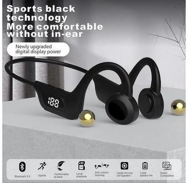 Alt view image 3 of 5 - Wireless Bone Conduction Headphones, Bluetooth 5.3 Open-Ear Sweatproof for Running, Cycling, Hiking - Black