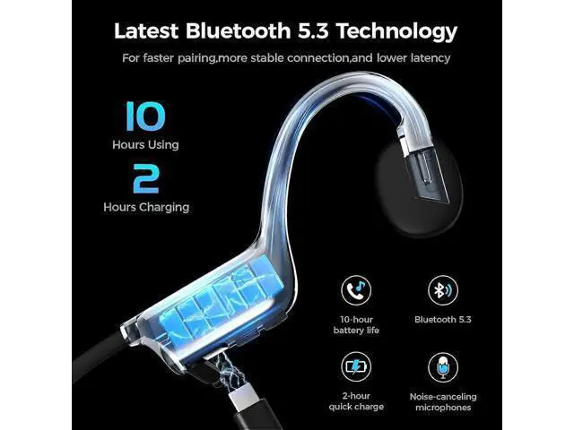 Alt view image 3 of 5 - Wireless Bone Conduction Headphones, Open-Ear Bluetooth 5.3 Sport (Black) - 10H Play, IP55