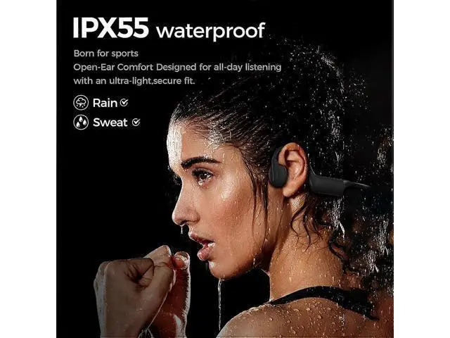 Alt view image 4 of 5 - Wireless Bone Conduction Headphones, Open-Ear Bluetooth 5.3 Sport (Black) - 10H Play, IP55