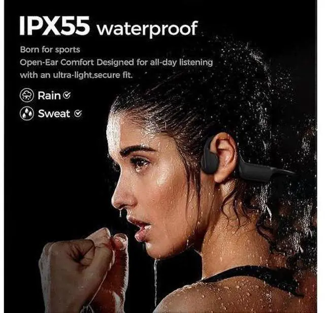 Alt view image 4 of 5 - Wireless Bone Conduction Headphones, Open-Ear Bluetooth 5.3, 10H Play, IP55 Waterproof, White