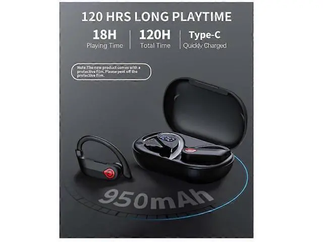 Alt view image 2 of 5 - Wireless Earbuds Bluetooth 5.3, 120H Playback, Noise Cancelling, IPX7 Waterproof Sport Headphones (Black)