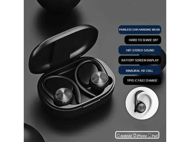 Alt view image 2 of 5 - Wireless Earhook Bluetooth Headset with Mic, Noise Cancelling, Secure Fit for iPhone/Android (Yellow)