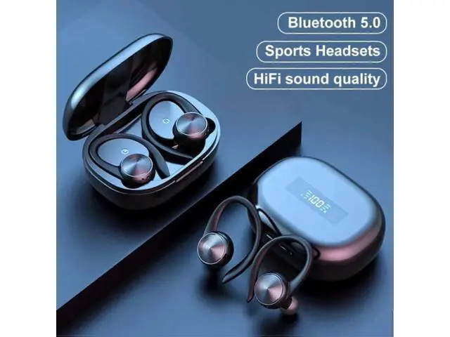Alt view image 3 of 5 - Wireless Earhook Bluetooth Headset with Mic, Noise Cancelling, Secure Fit for iPhone/Android (Yellow)