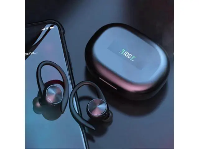 Alt view image 4 of 5 - Wireless Earhook Bluetooth Headset with Mic, Noise Cancelling, Secure Fit for iPhone/Android (Yellow)