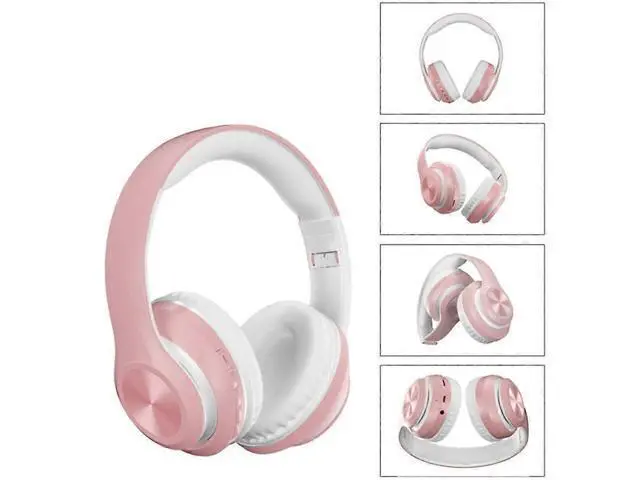 Alt view image 2 of 5 - Wireless Over-Ear Bluetooth Headphones with Microphone, HiFi Stereo, Foldable Lightweight Design - Pink