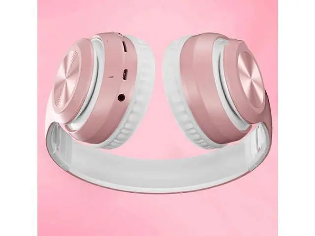 Alt view image 3 of 5 - Wireless Over-Ear Bluetooth Headphones with Microphone, HiFi Stereo, Foldable Lightweight Design - Pink