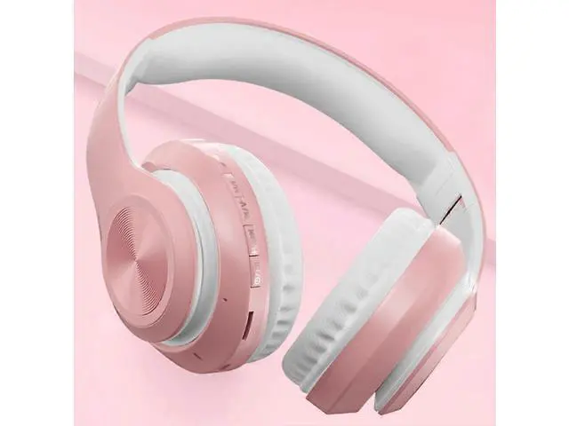 Alt view image 4 of 5 - Wireless Over-Ear Bluetooth Headphones with Microphone, HiFi Stereo, Foldable Lightweight Design - Pink