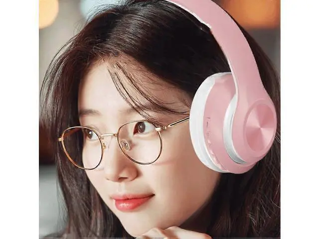 Alt view image 5 of 5 - Wireless Over-Ear Bluetooth Headphones with Microphone, HiFi Stereo, Foldable Lightweight Design - Pink