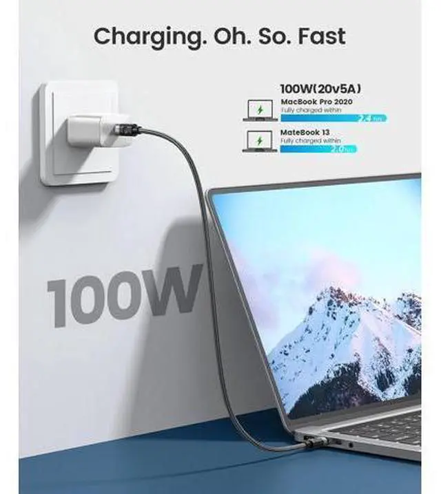 Alt view image 3 of 7 - USB C to C Cable 100W, PD 5A Type C Fast Charging Cable, Braided Nylon USB-C Cable Cord, Compatible with iPhone 15/15 Pro/15 Plus/15 Pro Max, MacBook, iPad, Samsung, Pixel ect