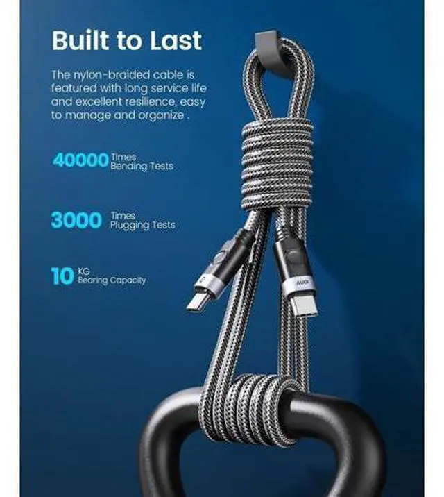 Alt view image 7 of 7 - USB C to C Cable 100W, PD 5A Type C Fast Charging Cable, Braided Nylon USB-C Cable Cord, Compatible with iPhone 15/15 Pro/15 Plus/15 Pro Max, MacBook, iPad, Samsung, Pixel ect