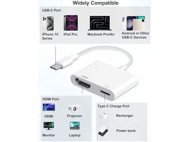 Alt view image 2 of 7 - USB C to HDMI Adapter for iPhone 16 15 to TV 4K Sync Screen Connector Cable Type C Digital AV Adapter for TV/Projector/Monitor No Power Needed