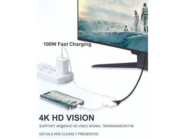 Alt view image 3 of 7 - USB C to HDMI Adapter for iPhone 16 15 to TV 4K Sync Screen Connector Cable Type C Digital AV Adapter for TV/Projector/Monitor No Power Needed