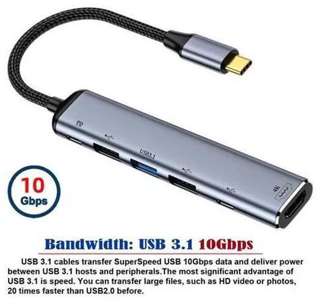 Alt view image 2 of 7 - USB-C Type C to HDMI 4K Dual USB 3.0 HUB Converter HDTV Multiport Adapter 60hz with Female 100W PD Power Port