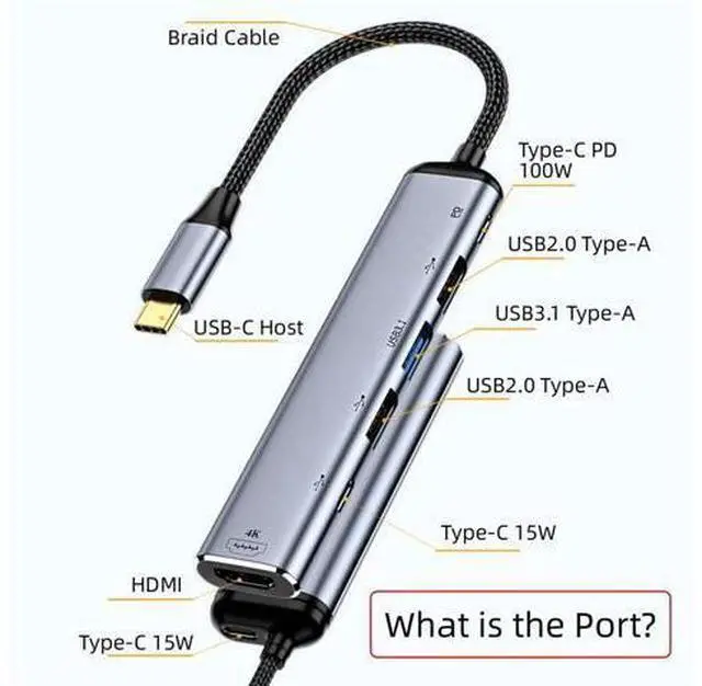 Alt view image 3 of 7 - USB-C Type C to HDMI 4K Dual USB 3.0 HUB Converter HDTV Multiport Adapter 60hz with Female 100W PD Power Port