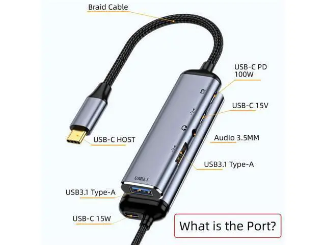 Alt view image 3 of 7 - USB-C Type-C to Audio 3.5MM Dual USB 3.0 HUB Converter Multiport Adapter with Female 100W PD Power Port