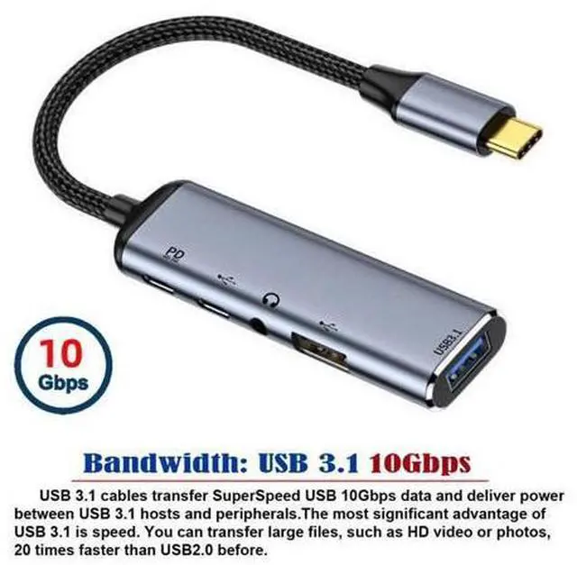 Alt view image 2 of 7 - USB-C Type-C to Audio 3.5MM Dual USB 3.0 HUB Converter Multiport Adapter with Female 100W PD Power Port
