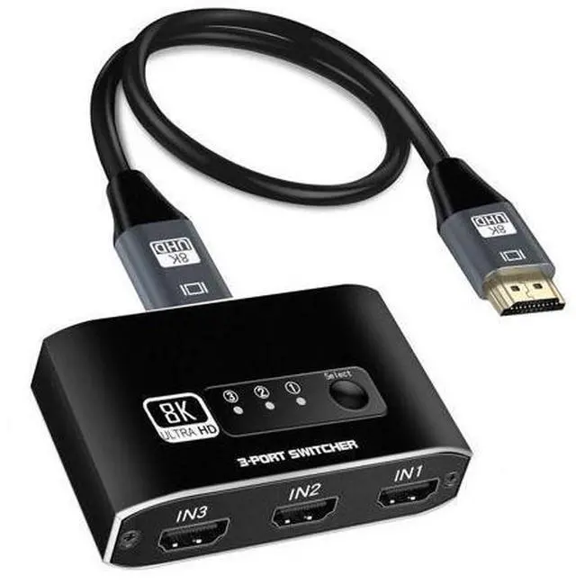 Main image of Zell Hdmi 2.1 Switch, Aluminum Alloy 8K@60Hz Hdmi Switch 3 In 1 Out, 3X1 Hdmi Switcher Selector, Supports 4K@120Hz, Ultra Hd, 4K Hdmi Selector Switcher For Game Consoles, Fire Stick