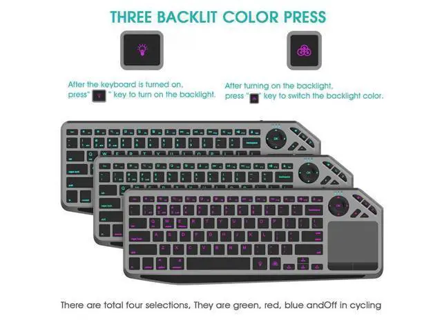 Alt view image 3 of 7 - 2.4G Wireless Bluetooth Dual Mode Connection TV Keyboard with Touchpad Media Control Multimedia Rechargeable 7Color Backlit Keyboard for Computer, Smart TV, Desktop, Laptop, iPad, Tablet
