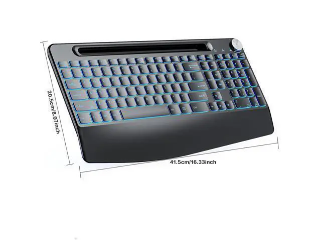 Alt view image 2 of 7 - 2.4G Wireless Silent Keyboard, Rechargeable,with 7 Colored Backlits &Phone Holder &Wrist Rest,Lighted up Full Size Keyboard for Mac Windows Laptop PC