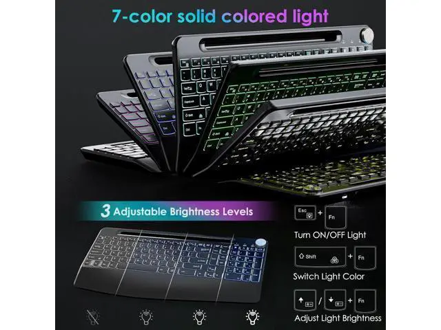 Alt view image 4 of 7 - 2.4G Wireless Silent Keyboard, Rechargeable,with 7 Colored Backlits &Phone Holder &Wrist Rest,Lighted up Full Size Keyboard for Mac Windows Laptop PC
