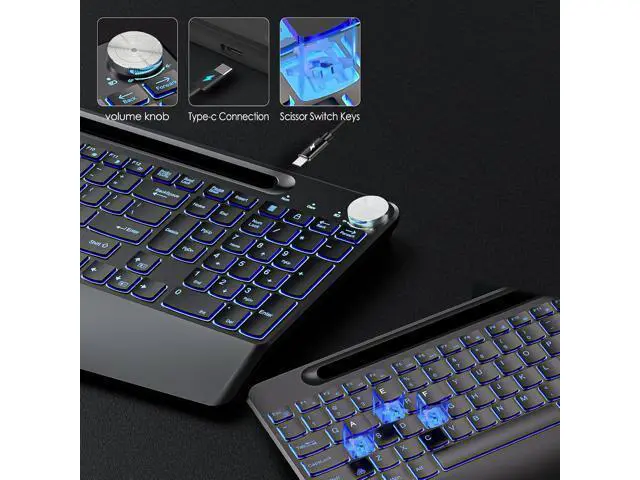 Alt view image 6 of 7 - 2.4G Wireless Silent Keyboard, Rechargeable,with 7 Colored Backlits &Phone Holder &Wrist Rest,Lighted up Full Size Keyboard for Mac Windows Laptop PC