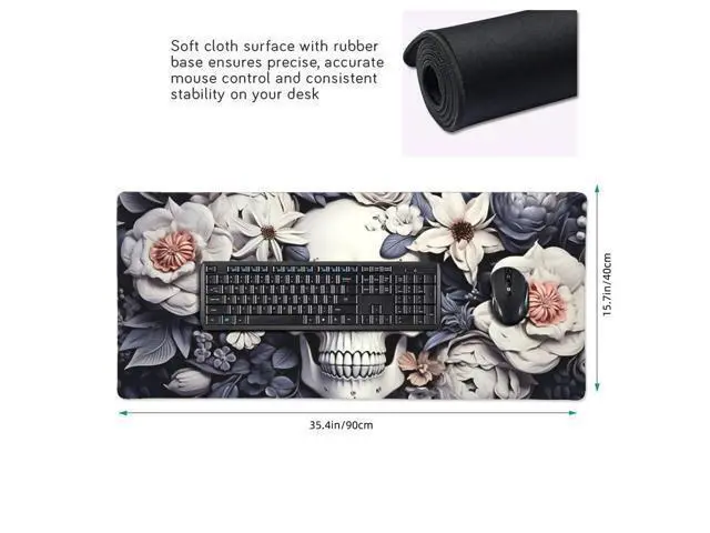Alt view image 2 of 5 - 35.4 x 15.7 in, Waterproof XXL Large Mouse Pad for Desk, Extended Keyboard Mouse Mat for Computer Office, Big Laptop Mouse pad, Gaming Pc-White Skull&Flowers
