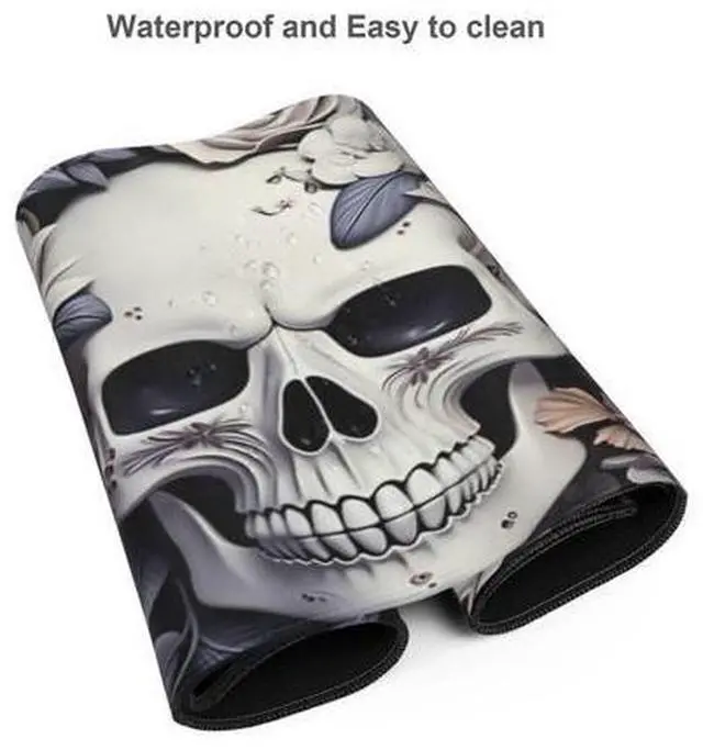 Alt view image 4 of 5 - 35.4 x 15.7 in, Waterproof XXL Large Mouse Pad for Desk, Extended Keyboard Mouse Mat for Computer Office, Big Laptop Mouse pad, Gaming Pc-White Skull&Flowers