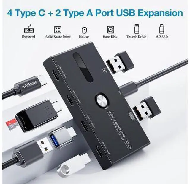 Alt view image 2 of 7 - 10Gbps USB C Hub, 6 Ports USB C Splitter, Type-C and USB 3.2 to USB C Hub for PC, Laptop, MacBook Pro/Air, iMac, Surface Pro, Chromebook, Etc(HUB ONLY, Not Support Charging/Monitor)