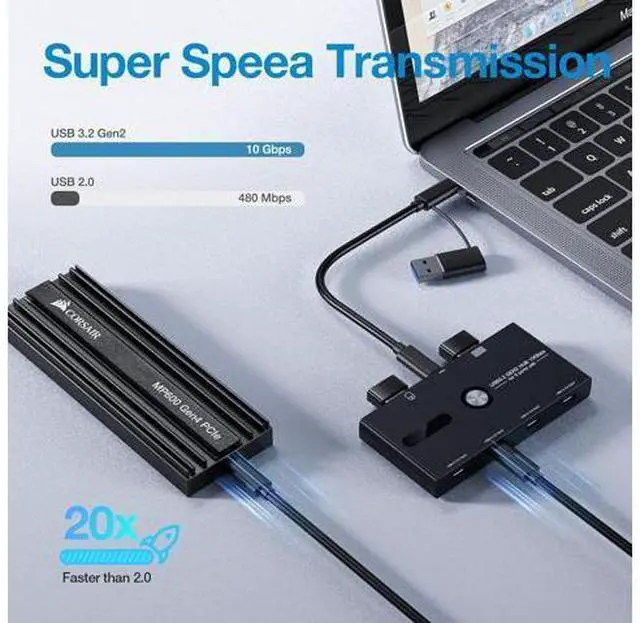 Alt view image 4 of 7 - 10Gbps USB C Hub, 6 Ports USB C Splitter, Type-C and USB 3.2 to USB C Hub for PC, Laptop, MacBook Pro/Air, iMac, Surface Pro, Chromebook, Etc(HUB ONLY, Not Support Charging/Monitor)