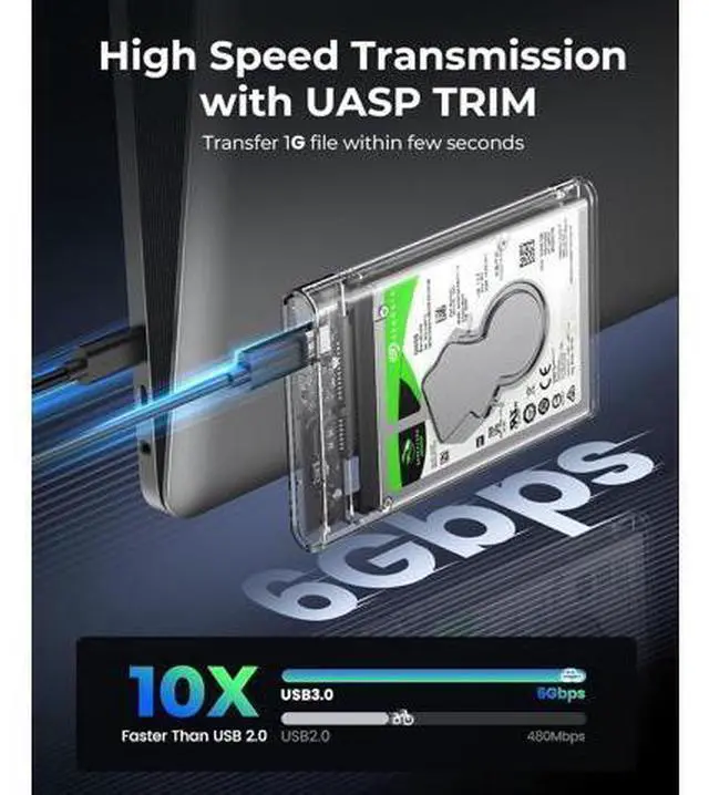 Alt view image 2 of 7 - 2.5'' Hard Drive Enclosure Type-C USB 3.1 Gen2 to SATA 6Gbps Computer External HDD Enclosure for 7 9.5mm HDD SSD Support UASP Compatible with MacOS Windows -2139C3-G2