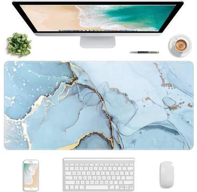Main image of Atufsuat Extended Gaming Mouse Pad, XL Large Desk Pad 30 x 14 Inch, Big Computer Keyboard Mousepad, Waterproof Mouse Mat with Stitched Edges and Non-Slip Base for Women Office Gaming, Blue Marble