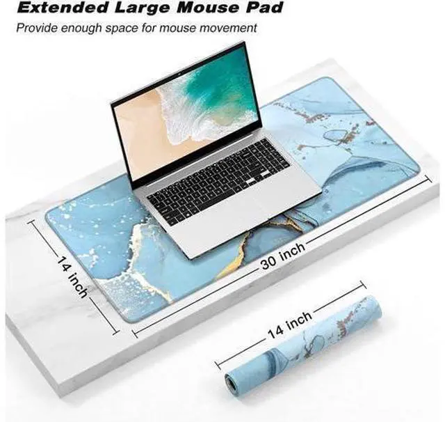 Alt view image 2 of 7 - Atufsuat Extended Gaming Mouse Pad, XL Large Desk Pad 30 x 14 Inch, Big Computer Keyboard Mousepad, Waterproof Mouse Mat with Stitched Edges and Non-Slip Base for Women Office Gaming, Blue Marble