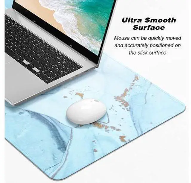 Alt view image 3 of 7 - Atufsuat Extended Gaming Mouse Pad, XL Large Desk Pad 30 x 14 Inch, Big Computer Keyboard Mousepad, Waterproof Mouse Mat with Stitched Edges and Non-Slip Base for Women Office Gaming, Blue Marble