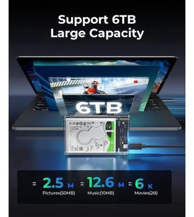 Alt view image 5 of 7 - 2.5'' Hard Drive Enclosure Type-C USB 3.1 Gen2 to SATA 6Gbps Computer External HDD Enclosure for 7 9.5mm HDD SSD Support UASP Compatible with MacOS Windows -2139C3-G2