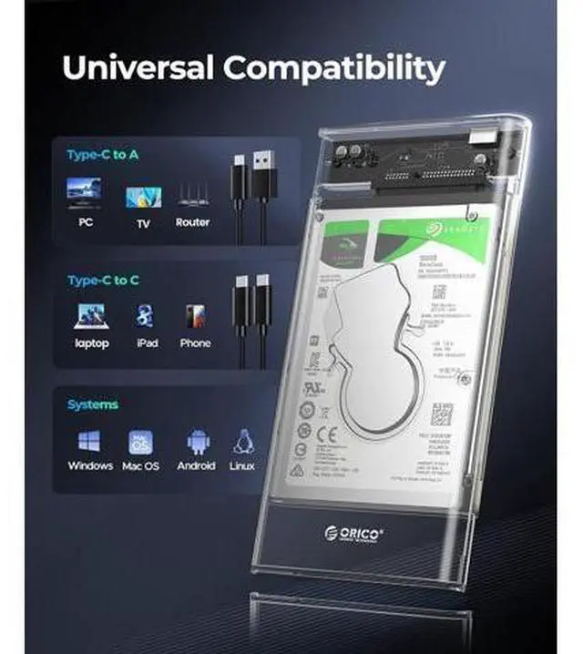 Alt view image 7 of 7 - 2.5'' Hard Drive Enclosure Type-C USB 3.1 Gen2 to SATA 6Gbps Computer External HDD Enclosure for 7 9.5mm HDD SSD Support UASP Compatible with MacOS Windows -2139C3-G2