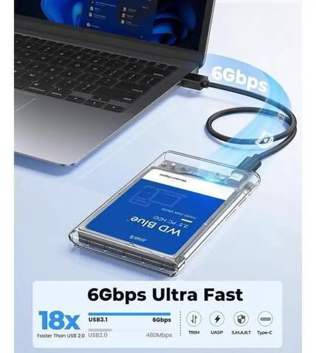 Alt view image 2 of 7 - 2.5 inch Hard Drive Enclosure SATA to USB C 3.1 Gen1 5Gbps External Hard Drive Case for 7/9.5mm HDD/SSD Support UASP Up to 6TB -2139C3-CR