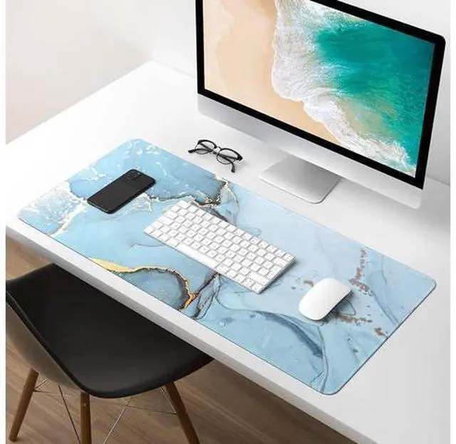 Alt view image 7 of 7 - Atufsuat Extended Gaming Mouse Pad, XL Large Desk Pad 30 x 14 Inch, Big Computer Keyboard Mousepad, Waterproof Mouse Mat with Stitched Edges and Non-Slip Base for Women Office Gaming, Blue Marble