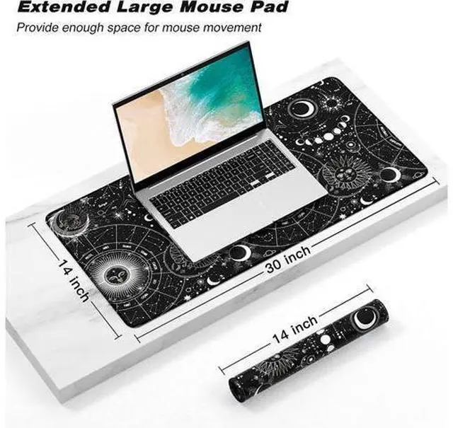 Alt view image 2 of 7 - Atufsuat Extended Gaming Mouse Pad, XL Large Desk Pad 30 x 14 Inch, Big Computer Keyboard Mousepad, Waterproof Mouse Mat with Stitched Edges and Non-Slip Base for Women Office Gaming, Sun Moon