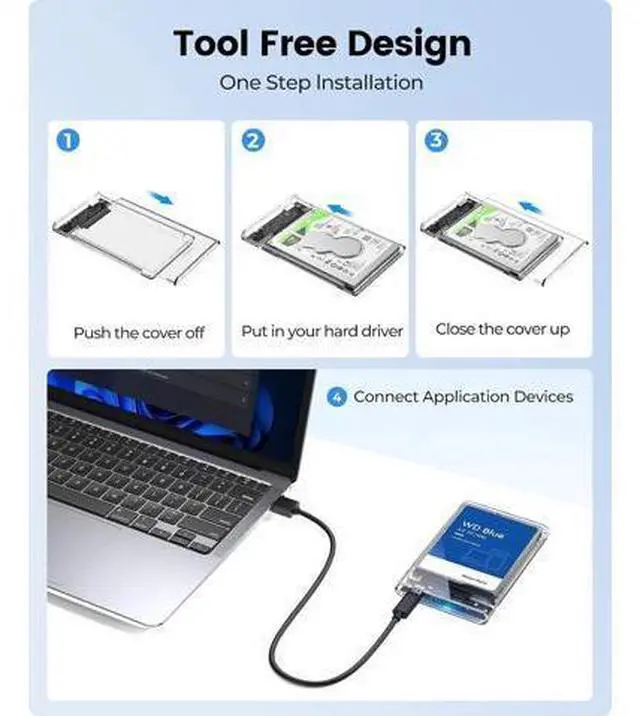Alt view image 7 of 7 - 2.5 inch Hard Drive Enclosure SATA to USB C 3.1 Gen1 5Gbps External Hard Drive Case for 7/9.5mm HDD/SSD Support UASP Up to 6TB -2139C3-CR
