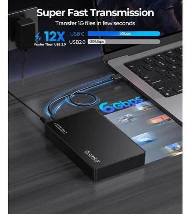 Alt view image 2 of 7 - 3.5" External Hard Drive Enclosure SATA III to USB3.1 Type C for HDD Tool-Free Installation Supports UASP and 20TB Drives - Black
