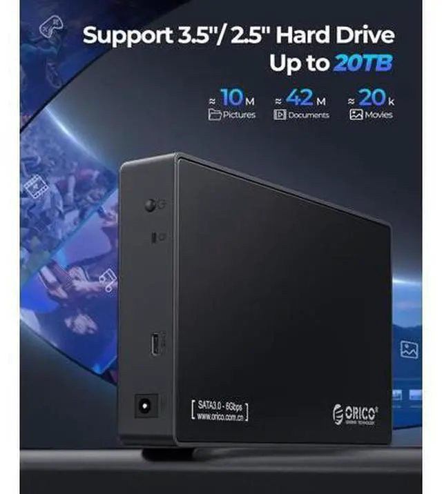 Alt view image 5 of 7 - 3.5" External Hard Drive Enclosure SATA III to USB3.1 Type C for HDD Tool-Free Installation Supports UASP and 20TB Drives - Black