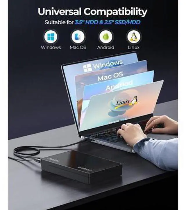 Alt view image 6 of 7 - 3.5" External Hard Drive Enclosure SATA III to USB3.1 Type C for HDD Tool-Free Installation Supports UASP and 20TB Drives - Black