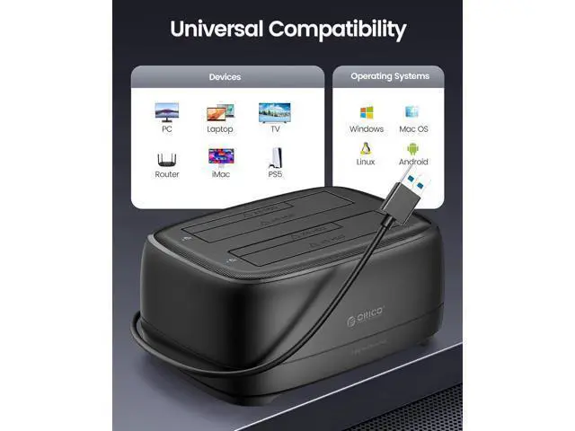 Alt view image 5 of 7 - Dual Bay Hard Drive Docking Station USB 3.0 to SATA III for 3.5inch HDD Max Up to 40TB Support UASP Tool-Free for Files Backup/Game Load (Without Cloner Function)-DD28
