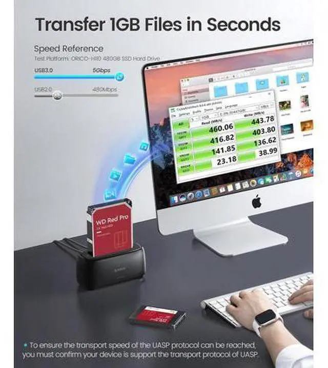 Alt view image 3 of 7 - External Hard Drive Docking Station for 2.5/3.5 Inch HDD SSD USB 3.0 to SATA Hard Drive Dock Up to 22TB Support UASP 12V Power Adapter Supply-DD18