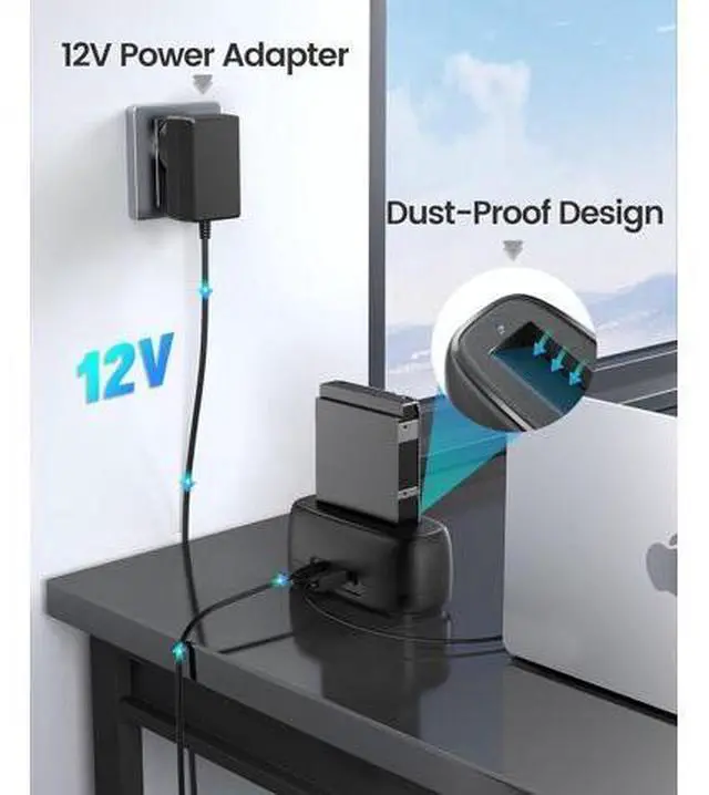 Alt view image 4 of 7 - External Hard Drive Docking Station for 2.5/3.5 Inch HDD SSD USB 3.0 to SATA Hard Drive Dock Up to 22TB Support UASP 12V Power Adapter Supply-DD18