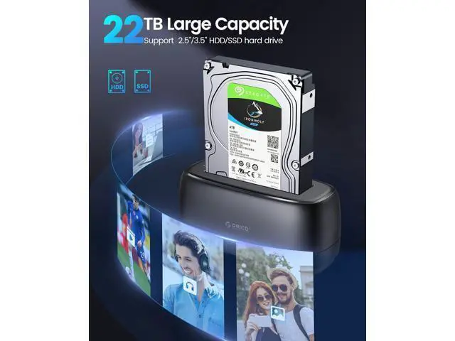 Alt view image 2 of 7 - Hard Drive Docking Station for USB C 2.5/3.5 SSD HDD SATA I II III External Hard Drive Dock 22TB 2 in-1 Type C to USB A Cable (DD18C3)